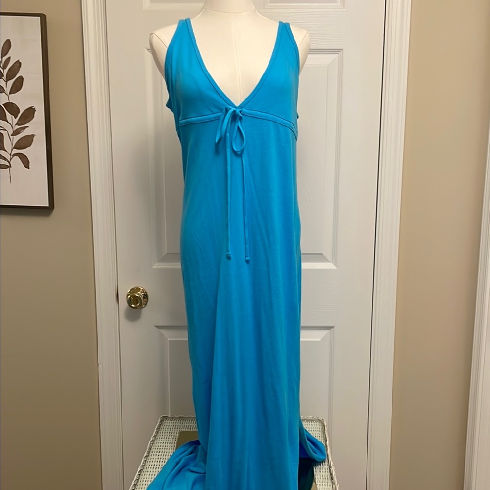 FP Beach. Blue Swim Coverup with Plunging V-Neckline